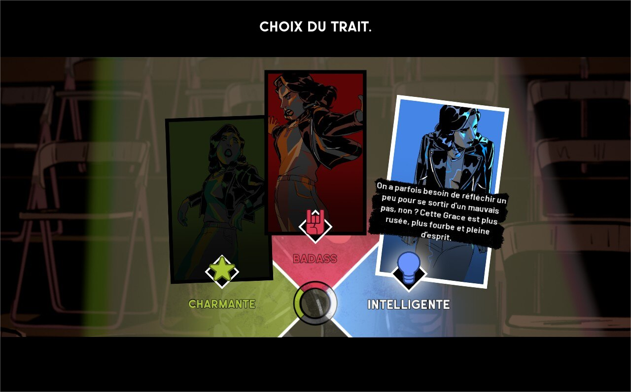 Stray Gods 3 Trois choix s'offrent au joueur dans Stray Gods. Il peut incarner une Grace charmante, badass ou intelligente.