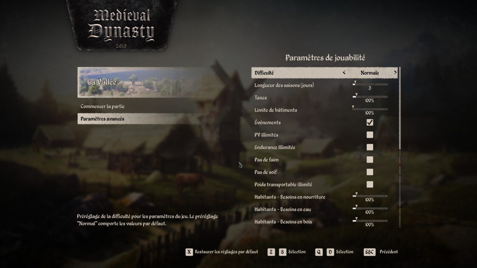 Medieval Dynasty 2 parametres partie | RPG Jeuxvidéo