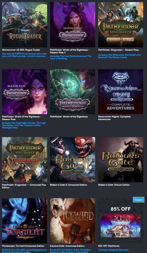 BON PLAN - Beamdog & Owlcat : RPG Masters 1 Bundle Beamdog et owlcat