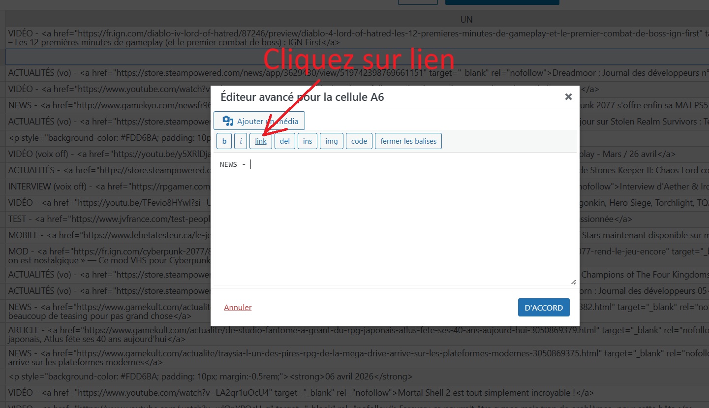 Ajouter vos actualités d'ailleurs 4 Utilisation tablepress 03